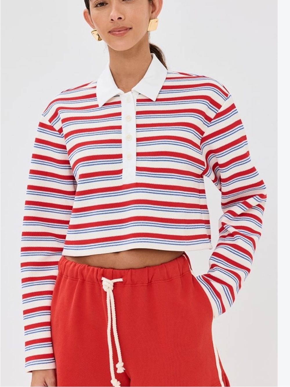 Reformation Anna Striped Cropped Polo Rugby Shirt Size S